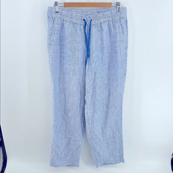 Talbots 100% linen striped wide leg elastic waist pull on pants sz MP - Picture 1 of 8